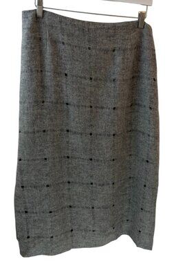 Lafayette 148 Gray Window Pane Lined Side Slit Straight Midi Skirt Size 14